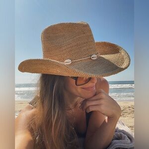 NWT Wyeth Reed Shell Trim Band 100% Raffia Crochet Rancher Cowgirl Hat Boho